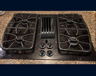 GE Profile Black Gas Cooktop with Downdraft