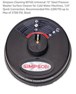 Simpson Cleaning 80165 Universal 15" Steel Pressure Washer Surface Cleaner for Cold Water Machines, 1/4" Quick Connection