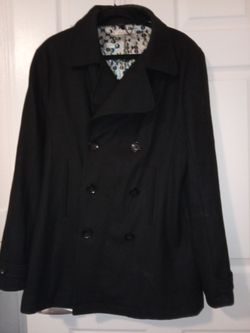 Black Double-Breasted Wool Pea Coat