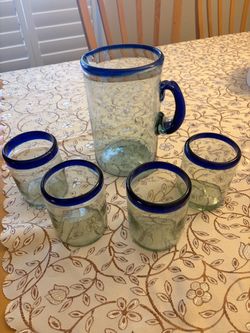 Hand-Blown Glass Pitcher and Glasses Set