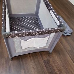 Gray Portable Crib with Carry Bag