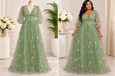 Green 3D Floral Tulle Maxi Dress size XL