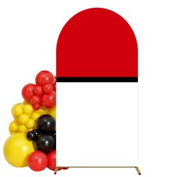 6 × 3.3 Ft/72 × 40 Inch Red Black and White Cartoon Arch Cover Spandex Fitted Fabric Round Top Stretchy Backdrop Stand Cover for Birthday Party Racing