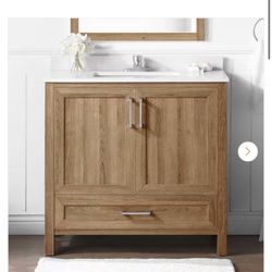 Moorside 36 in. Single Sink Sweet Maple Bath Vanity with White Engineered Stone Top (Assembled)