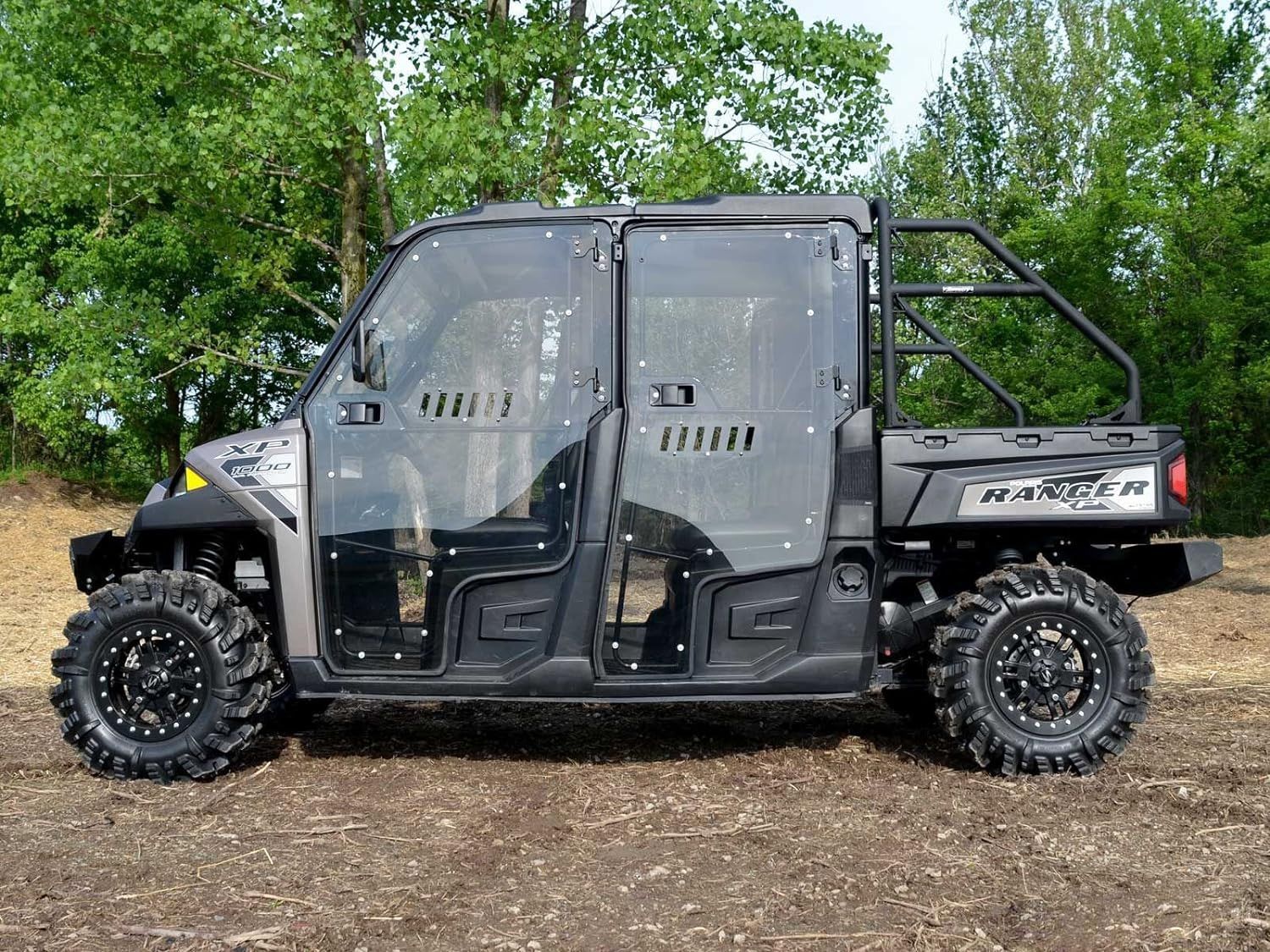 SuperATV Polaris Ranger Cab Enclosure Vented Doors for Crew Models (See Fitment), Lightly Tinted Scratch-Resistant 1/4" Thick Polycarbonate, Sliding V
