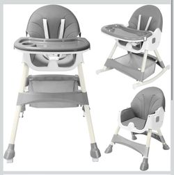 HARPPA Convertible 4-in-1 Baby High Chair for Toddlers with Removable Tray, Wheels & Safety Belt (Gray)