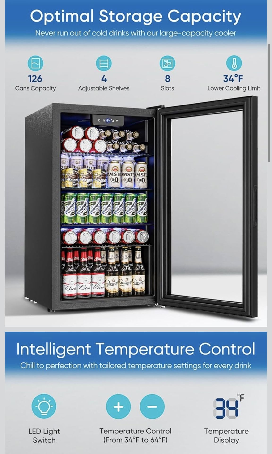 3.2 Cu.Ft Mini Fridge with Glass Door - 126 Can Beverage