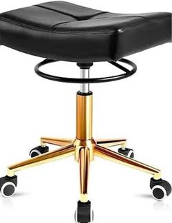 Black Faux Leather Rolling Salon Stool