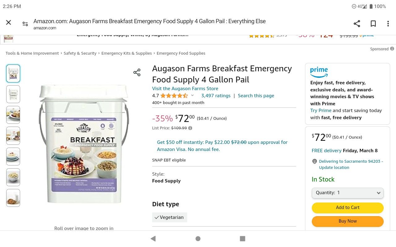 4 Patriots 3 Month Food Supply And Augason Farms Lunch and Dinner and