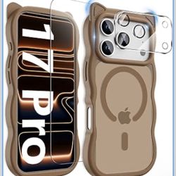 3 in 1 Magnetic for iPhone 17 Pro Case for Women Girls,1X Screen Protector+1X Camera Lens Protector,Compatible with MagSafe,Translucent Matte,Cute Cat