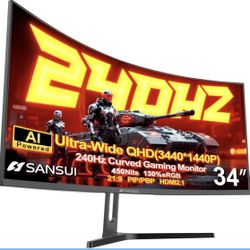 SANSUI 34 Inch 240Hz Ultrawide Curved Gaming Monitor