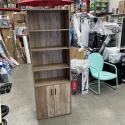 Mainstays Traditional 5 Shelf Bookcase with Doors, Weathered Oak Finish