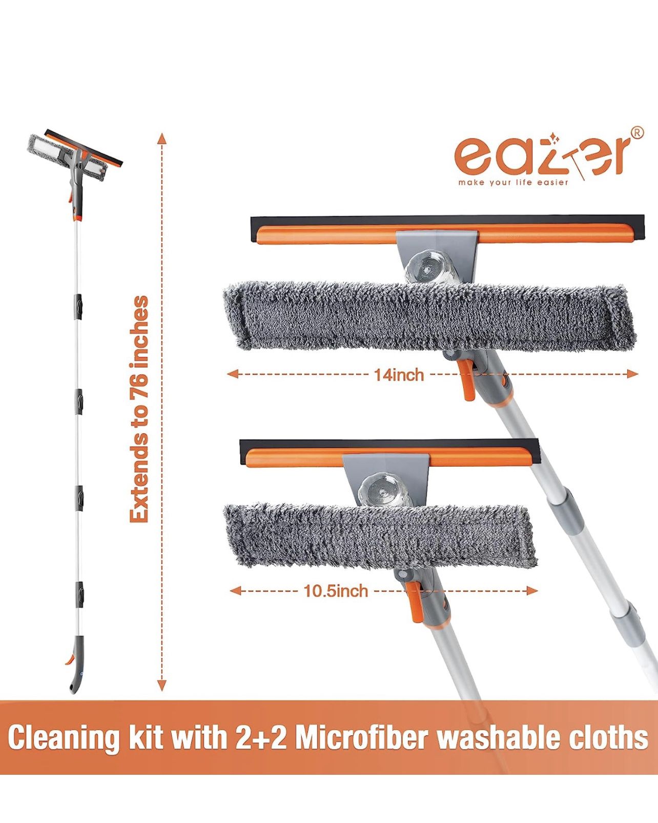 eazer 76'' Spray Window Squeegee Cleaner Tool, 3-in-1 Window