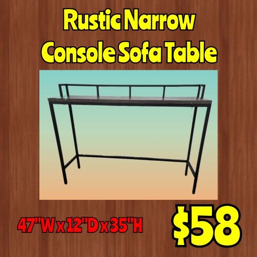 New Rustic Narrow Console Sofa Table: Njft