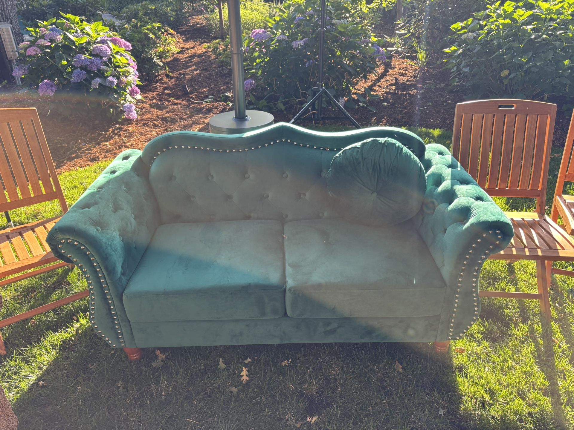 Velvet Rolled Arm Loveseat Couch