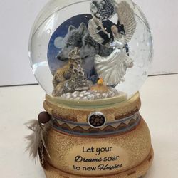 Bradford Exchange Nocturnal Guardian Mystical Dreams Wolf Art Glitter Globe