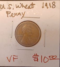 $10 - US 1918 Wheat Penny. Nice Condition