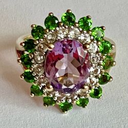 HSN AMETHYST GREEN MULTI GEMSTONE GOLD TONE STERLING SILVER RING Size 6 5.75 ‼️ See More COOL CHRISTMAS GIFT Here ... ‼️ Price Is FIRM ‼️