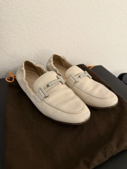Tod’s Double T Rhinestone Loafers in Ivory Leather, Size 37