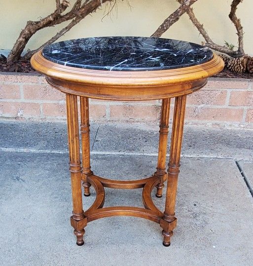 Antique Vintage Black Marble & Wood Table Desk