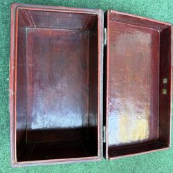 Antique Chinese Leather Trunk – 19th Century Red Lacquer Box