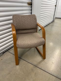 Office Arm Chair - Taupe Fabric Wood Frame
