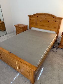 Bed with box frame and nightstand