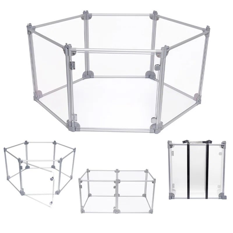 Foldable Indoor/Outdoor Dog Playpen with Transparent Panels & Silver Rods