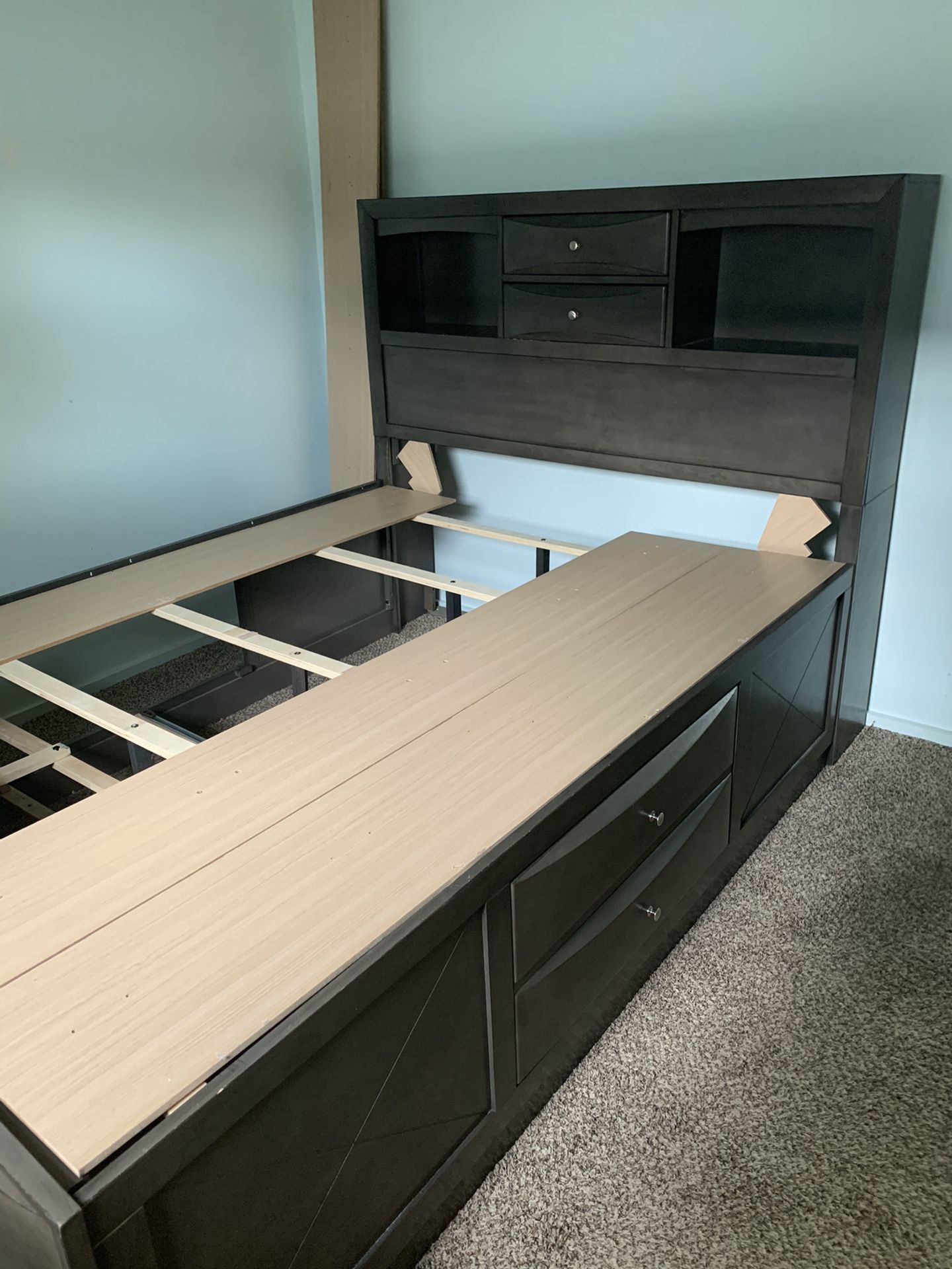 Bedroom Set, lots of drawers, dresser, night stand, full size bed frame with drawers and headboard