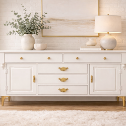 Refinished European Cottage Buffet Cabinet – Ivory & Gold