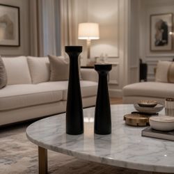 MCM handcrafted Wooden Cylinder Candle Holders. Set of 2