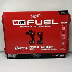 Milwaukee M18 FUEL 18V Lithium-Ion Brushless Cordless Hammer Drill and Impact Driver Combo Kit (2-Tool) with 2 Batteries