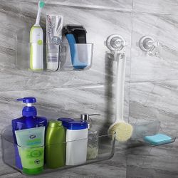 5 Pack Shower Shelf Caddy Basket Bathroom Plastic Shower Organizer Adhesive Wall Mounted NO-Drilling Bathroom Caddy Set (Clear)