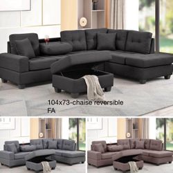 $450 Sectional With Storage Ottoman