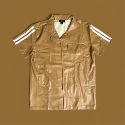 Booman Faux Leather Short Sleeve Button-Up – Size Large (Like New)