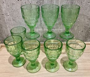 VTG Hazel Atlas Colonial Block Goblets Tumblers Cups Green Depression Glass Uranium