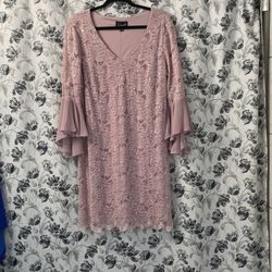 Pale Pink Floral Dress With Sequins (Size: 14)