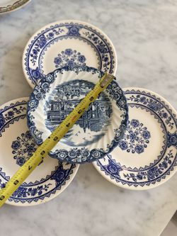 4 Blue and white DESSERT PLATES