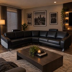 Modern Black Leather Sectional Sofa
