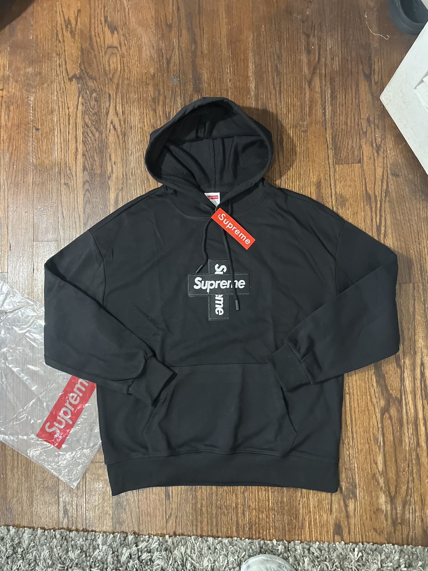 Supreme Cross Box Logo Hooded Sweatshirt Black🔥