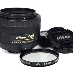 Nikon AF-S 35mm f/1.8 G Nikkor DX Prime Wide Lens for DSLR Digital Camera - Caps & Filter