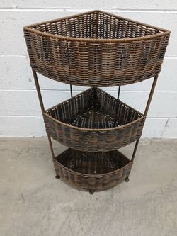 3-Tier Wicker Corner Basket Shelf