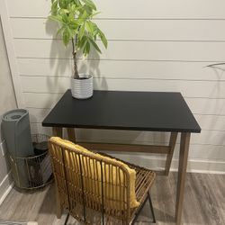 Modern Black Desk & Wicker Chair