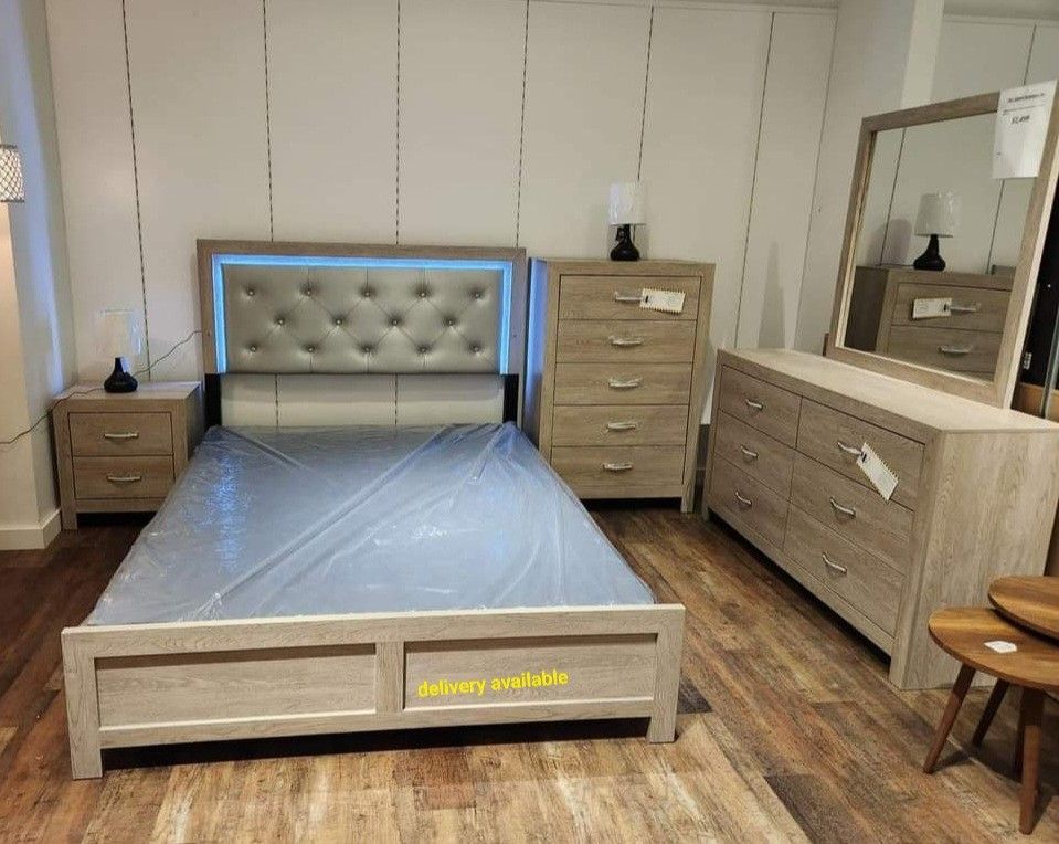 Jaylen Cream Led Panel Bedroom Set,bed,dresser, Mirror, NightStand/Queen And King Size Available/ Mattress Sold Separately