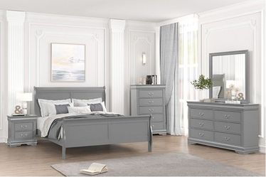 FM7866GY - 4 Piece Queen Bedroom set (Queen bed, Nightstand, Dresser & Mirror)