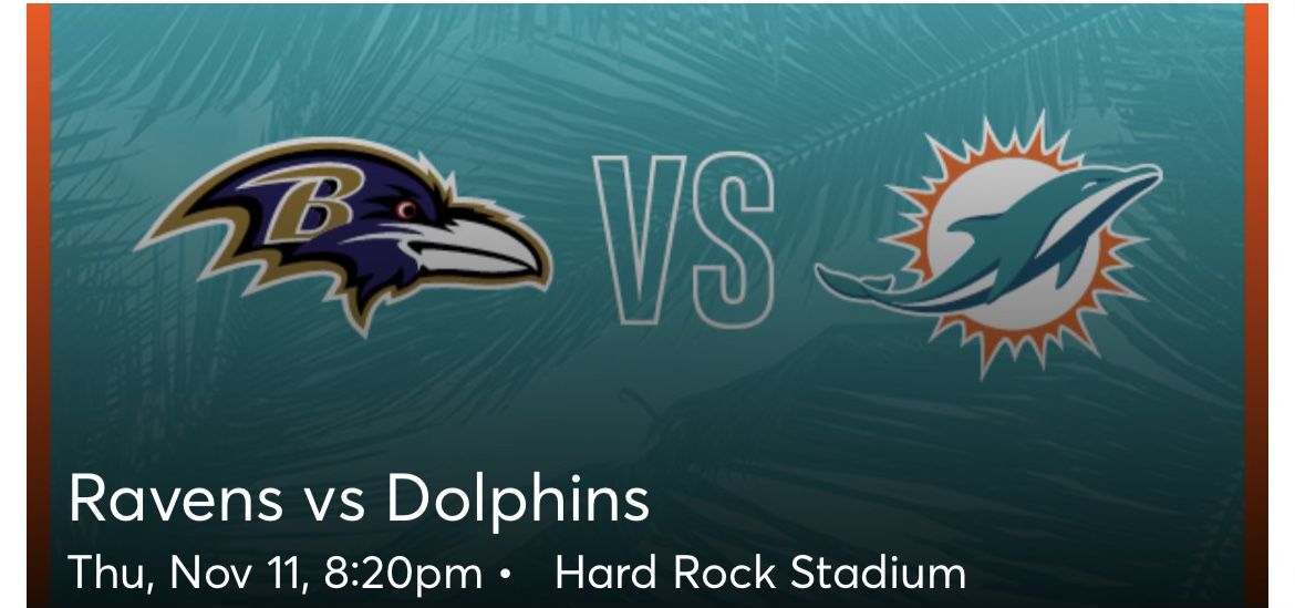 Dolphins vs Ravens tickets with Parking Pass