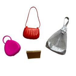 Barbie Doll Purse Lot of 4 Gold Clutch Pearl Silver Mesh Pink Train Case Red