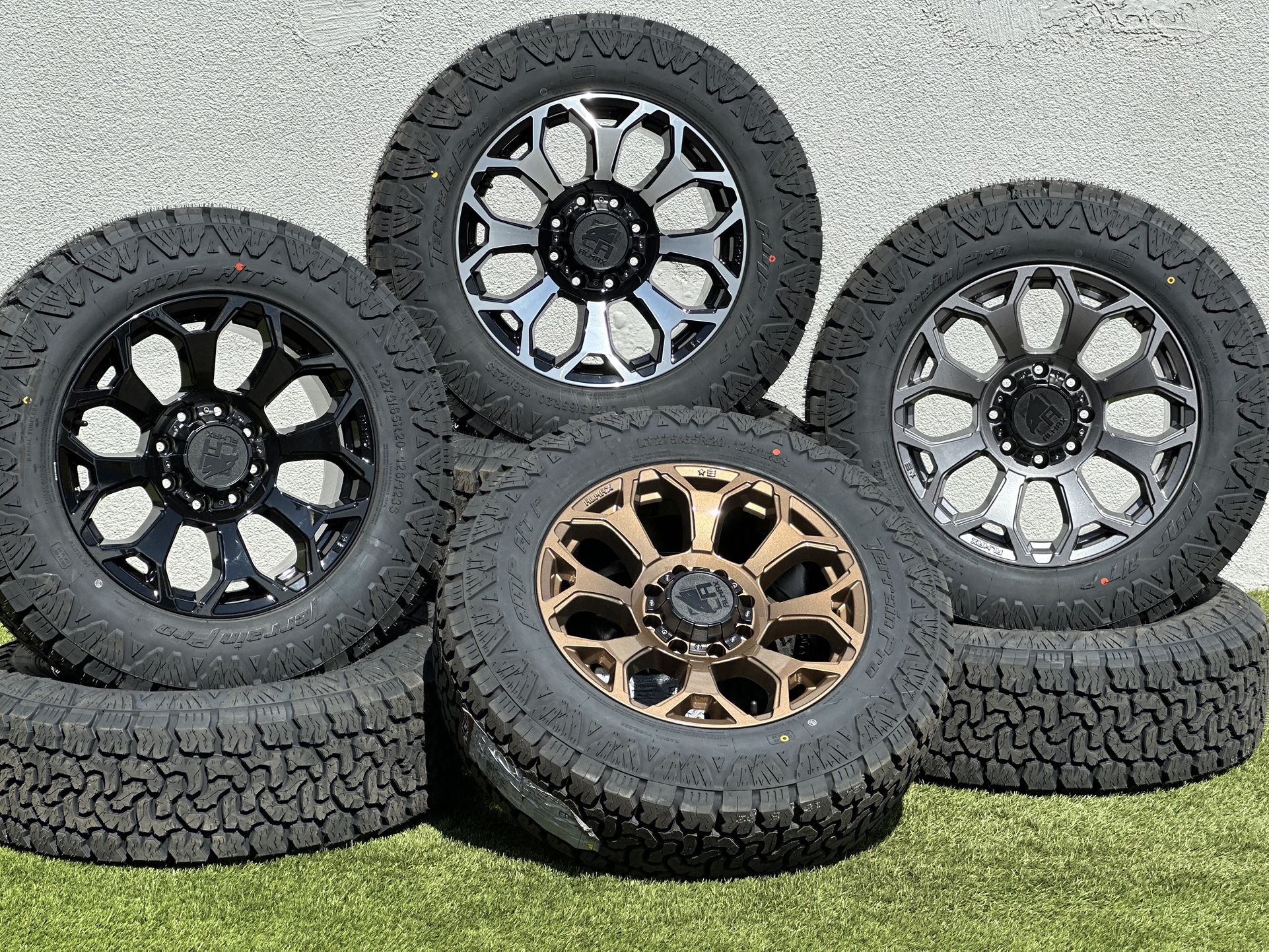 New 20” Dodge Ram 2500 wheels 8x6.5mm A/T 275/65R20 tires Ram 3500 Laramie rims 8x165 Ford F-250 GMC Chevy