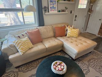Cream Leather Sectional