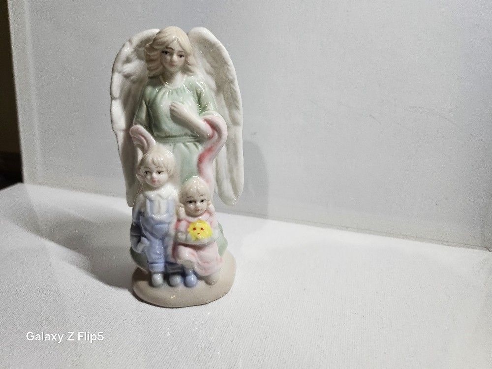 Winged Guardian Angel With Children Porcelain Figurine 